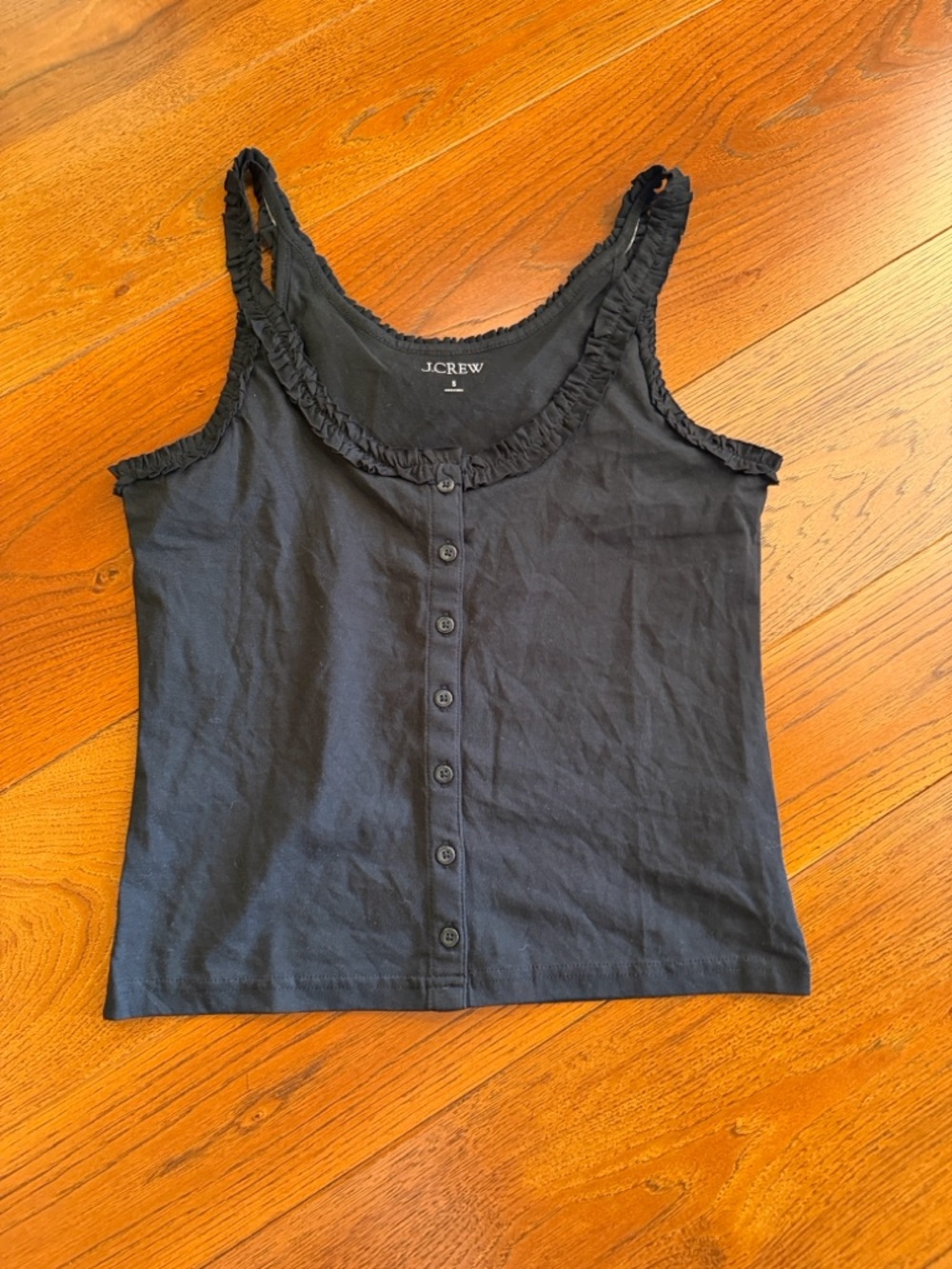 J.Crew Broken In Jersey Button Front Tank Top With Ruffle Trim - Picture 2 of 7